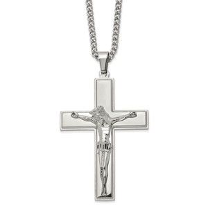 Chisel Stainless Steel Crucifix Pendant on a 24 inch Curb Chain Necklace